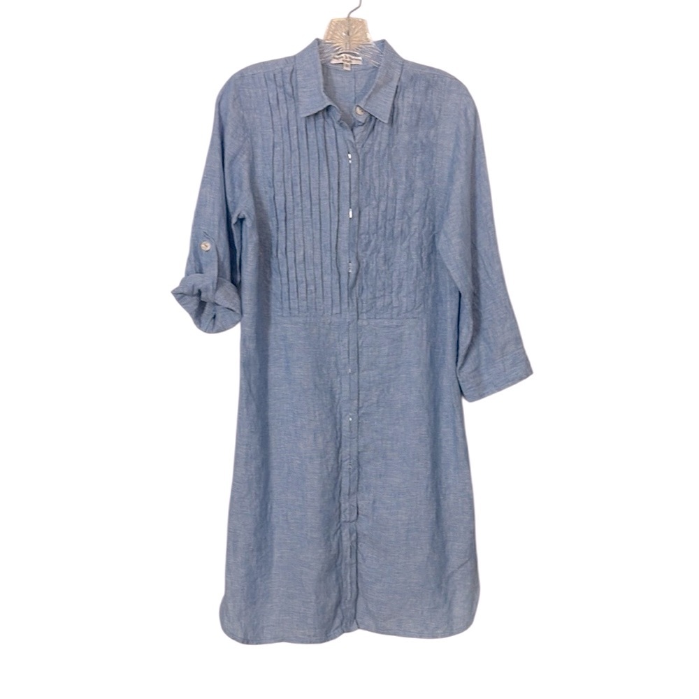 Angela Romano Amalfi Linen Shirtdress S Blue Coastal Made in Italy Old Money - Picture 3 of 11